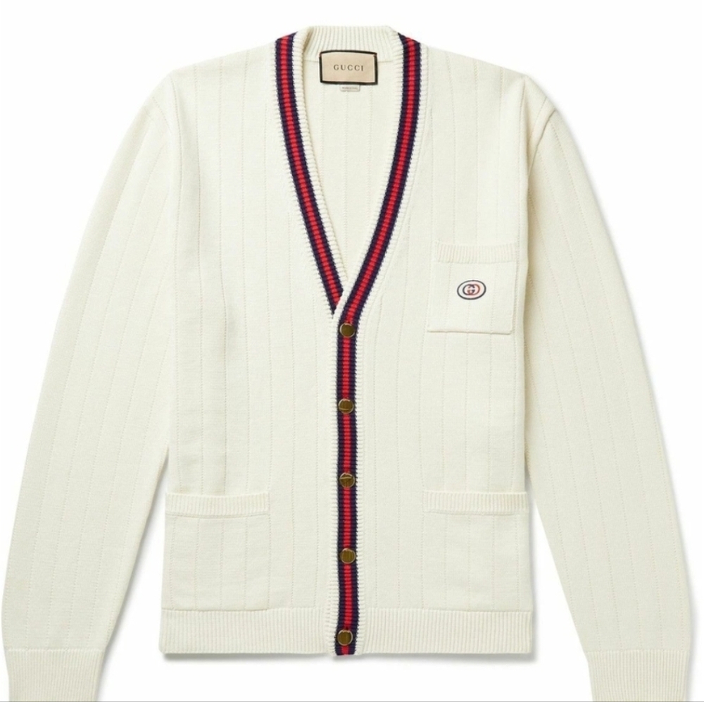 Gucci Knit V Neck Cardigan With Web